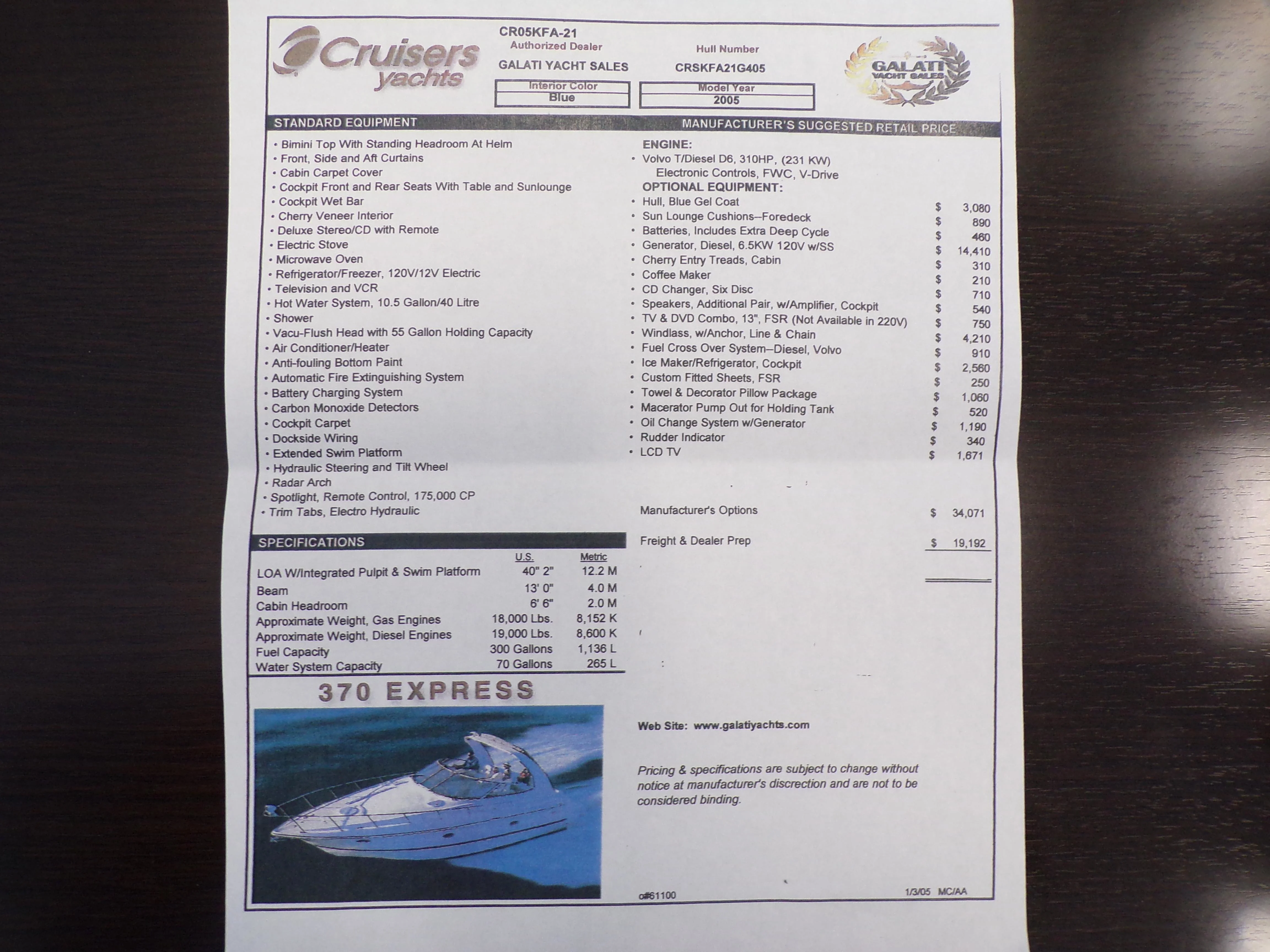 2005 Cruisers Yachts
                                                             370 EXPRESS Image Thumbnail #53